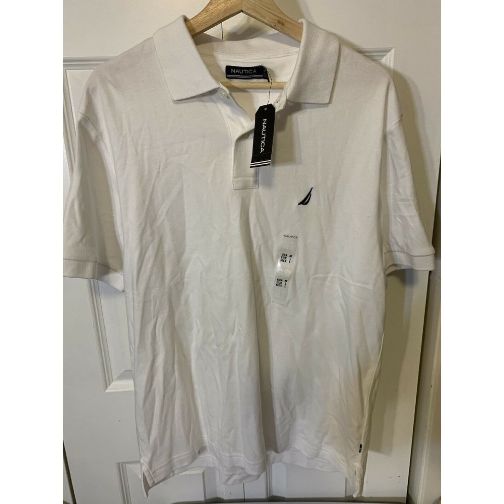 Nautica Men’s Sz M solid deck polo shirt white NWT